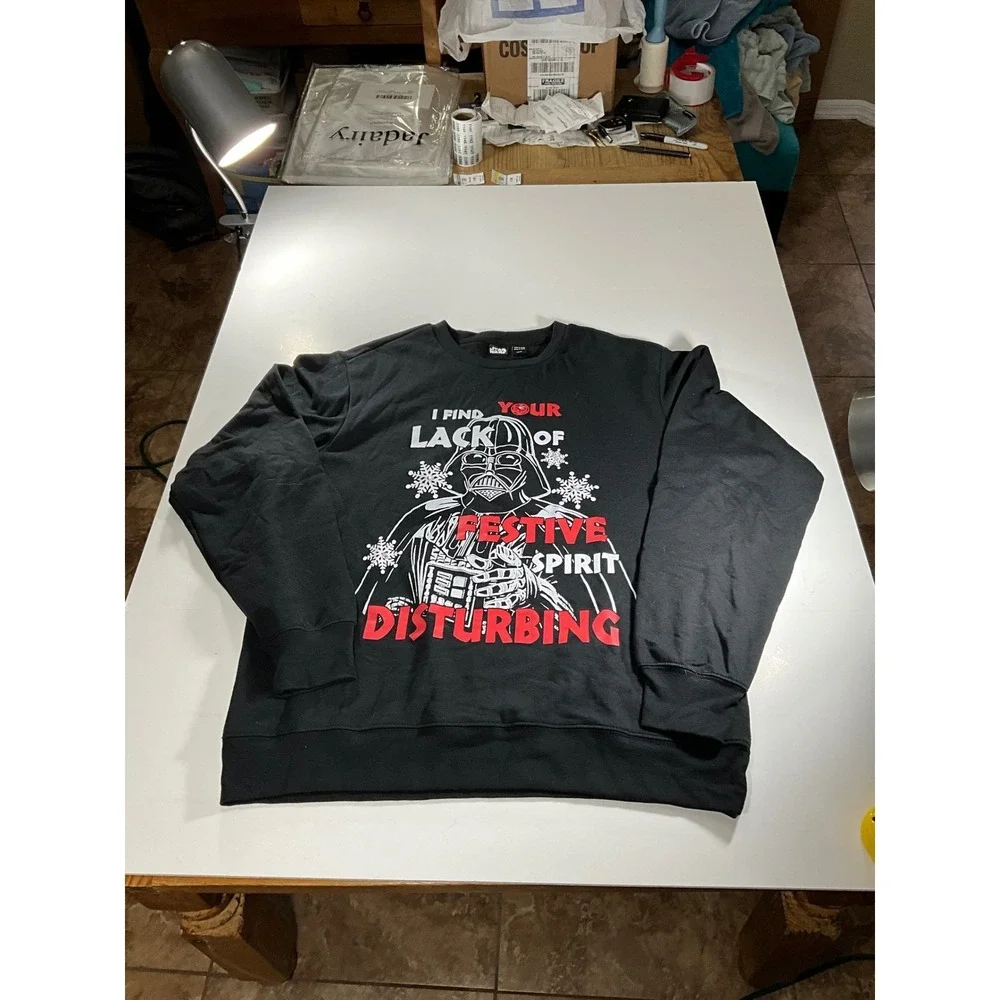 Star Wars Darth Vader Light Up Christmas Sweatshirt Black Mens Large Disturbing